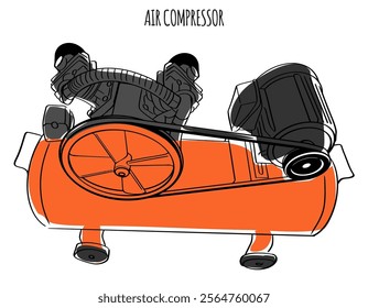 Air Compressor Vector Hand Drawn 