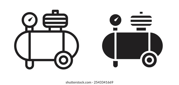 Air compressor vector icon set black filled and outlined style.