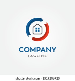 Air condition cooling heating system logo vector illustration concept with house
