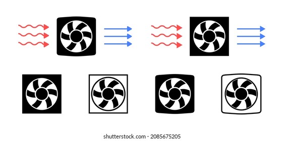 Air condition icon set. Conditioner with cold wind waves. Electronic modern appliance for controlling temperature and climate in room. Vector EPS 10. Isolated on white background.