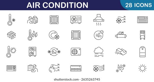 Air condition icon set. Cooling fan, wind, ac, air conditioner, cooling appliance, heating and more outline symbol collection. Vector illustration.
