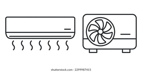 Air condition split system set.  Air conditioner icons. Vector illustration. Eps 10.