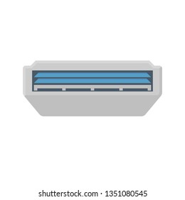 Air conditioner (AC) indoor unit icon or evaporator and ceiling mounted. That is part of mini split system or ductless system type. For removing heat and moisture from room. Including humidity control