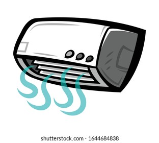 Air conditioner blowing waves of cool air -- wall mounted type of cooling system -- fun cartoon illustration