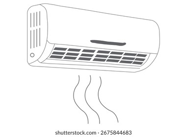 Ilustración de arte de línea de viento de soplado de aire acondicionado para enfriamiento, calefacción, confort interior y diseño de Vector de control climático