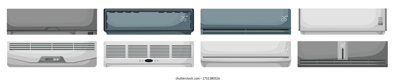 Air conditioner cartoon set icon.Vector illustration illustration condition on white background .Cartoon vector set icon air conditioner.