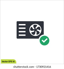 air conditioner and checkmark icon illustration. vector button logo symbol concept.