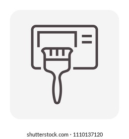 Air conditioner cleaning vector icon, brush removing dust and dirt from condenser unit coil. HVAC maintenance for cooling performance, improved airflow, heat ventilation efficiency and energy savings.