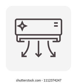 Air conditioner cleaning vector icon. Wall mounted or indoor unit or evaporator. Temperature and humidity control technology in air conditioning HVAC system. For cooling and heat ventilation. 64x64 px