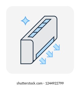 Air conditioner cleaning vector icon. Wall mounted or indoor unit or evaporator. Temperature and humidity control technology in air conditioning HVAC system. For cooling control and heat ventilation.