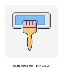 Air conditioner cleaning work by cleaner brush, Dust soil and disease remove for increase airflow and system efficiency result in saving and good breathing with healthy lungs, Vector icon design.