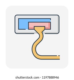 Air conditioner cleaning work by vacuum cleaner, Dust soil and disease remove for increase airflow and system efficiency result in saving and good breathing with healthy lungs, Vector icon design.