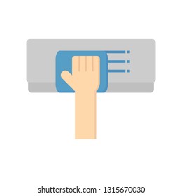 Air conditioner cleaning work by towel, Dust soil and disease remove for increase airflow and system efficiency result in saving and good breathing with healthy lungs, Vector illustration icon design.