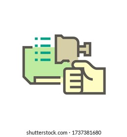 Air conditioner cleaning work by water nozzle spray, Dust soil and disease remove for increase airflow and system efficiency result in saving and good breathing with healthy lungs, Vector icon design.