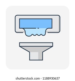 Air conditioner cleaning work and water tray, Dust soil and disease remove for increase airflow and system efficiency result in saving and good breathing with healthy lungs, Vector icon design.