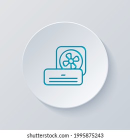 Klimaanlage, Klimaanlage, einfache Ikone. Schneide Kreis mit grauen und blauen Schichten. Papierstil