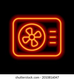 Aire acondicionado, sistema climático, icono simple. Estilo neón naranja sobre fondo negro. Icono lineal claro con trazo editable