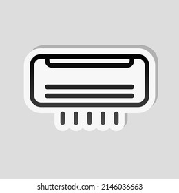 Air conditioner, climate system, simple icon. Linear sticker, white border and simple shadow on gray background