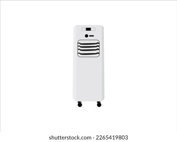 Air conditioner with cold wind waves, conditioning off and on  home and office, electronic modern appliance for controlling temperature and climate in room. Air conditioner split hanging on the wall. 