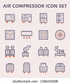 Air conditioner and air compressor or air condenser unit
both is a part of cooling function and air conditioning HVAC systems, 
That is process of removing heat and moisture from interior, Vector icon