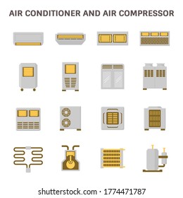 Air conditioner and air compressor or air condenser unit
both is a part of cooling function and air conditioning HVAC systems, 
That is process of removing heat and moisture from interior, Vector icon
