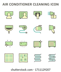 Air conditioner and air compressor part and service such as cleaning work, technician, air filter and other vector icon set design.