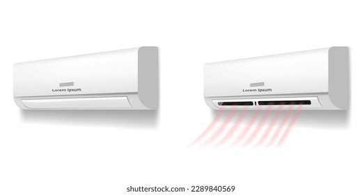 El acondicionador de aire condiciona el concepto de onda de flujo caliente frío del viento. Ilustración de elementos de diseño gráfico de dibujos animados