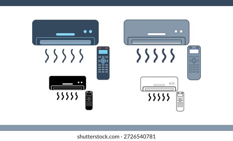 Air Conditioner Cooling Climate Control Icon Set with Remote
