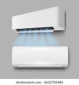 Air Conditioner with cooling flows ,cooling system, equipment for air cold wind, climate control. Condition comfort fresh flow. Realistic vector illustration