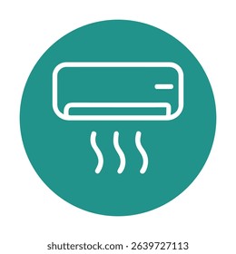 Air conditioner cooling a teal circle. Icon symbol illustration