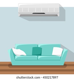 Air conditioner with cooling and ventilation equipment isolate. Home climate