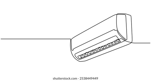 Aire acondicionado representado en un dibujo continuo de una línea. Concepto de equipo para el hogar y sistema de enfriamiento.