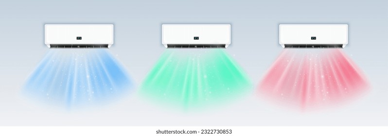 Air conditioner design illustration wind cold flow. Air condition room wave realistic wind breeze climate cooler wall design