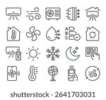 Air conditioner editable stroke outline icons set isolated on white background flat vector illustration. Pixel perfect. 64 x 64