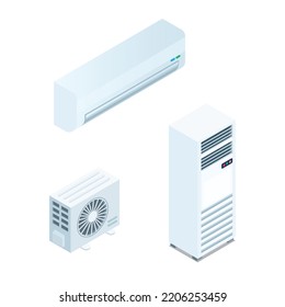 Air conditioner electronic portable and home collection set isometric illustration vector