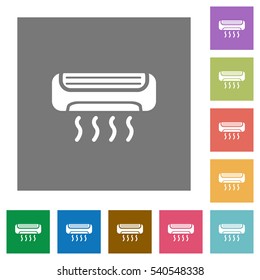Air conditioner flat icons on simple color square backgrounds