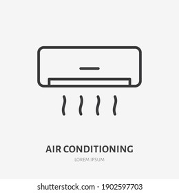 Icono de línea plana del acondicionador de aire. Ilustración del contorno vectorial de los equipos de ventilación de la limpieza. Signo lineal delgado de color negro para el clima de la casa.