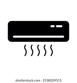 Air conditioner flat vector icon design on white background. Solid black graphic Illustration.