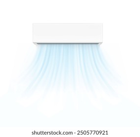 Aire acondicionado con flujo de aire aislado sobre fondo blanco. Ilustración vectorial. Listo para su diseño, ideal para infografía. EPS10.