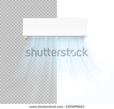 Air conditioner with air flow isolated on white and transparent backgrounds. Vector illustration. Ready for your design, great for infographic. EPS10.