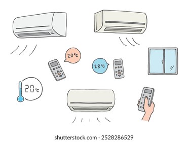 Conjunto de ilustração desenhado à mão com condicionador de ar
