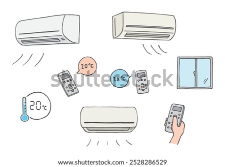 Air conditioner hand drawn illustration set