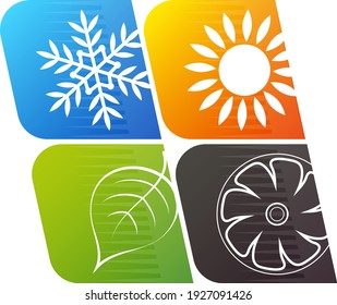 Air conditioner heating sun and cooling snowflake environmental symbol