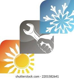 Air Conditioner And Heating System Repair And Installation. Sun And Snowflake Symbol