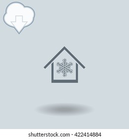 Air conditioner at home icon with shadow. Cloud of download with arrow.