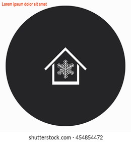 Air conditioner at home web icon. Gray circle button with white illustration.