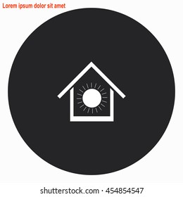 Air conditioner at home web icon. Gray circle button with white illustration.