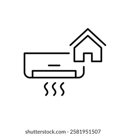 Air conditioner and house symbol. Home maintenance and repairs. Sustainable cooling, smart thermostat integration. Pixel perfect vector icon