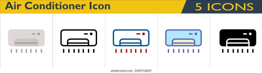 Air Conditioner icon with 5 styles (outline, color lineal, color outline, solid and color)