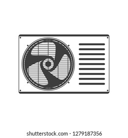 Air Conditioner icon. Externally fitted unit conditioning system isolated on blue background. Outdoor block of the air conditioner in simple flat style. Vector illustration EPS 10.